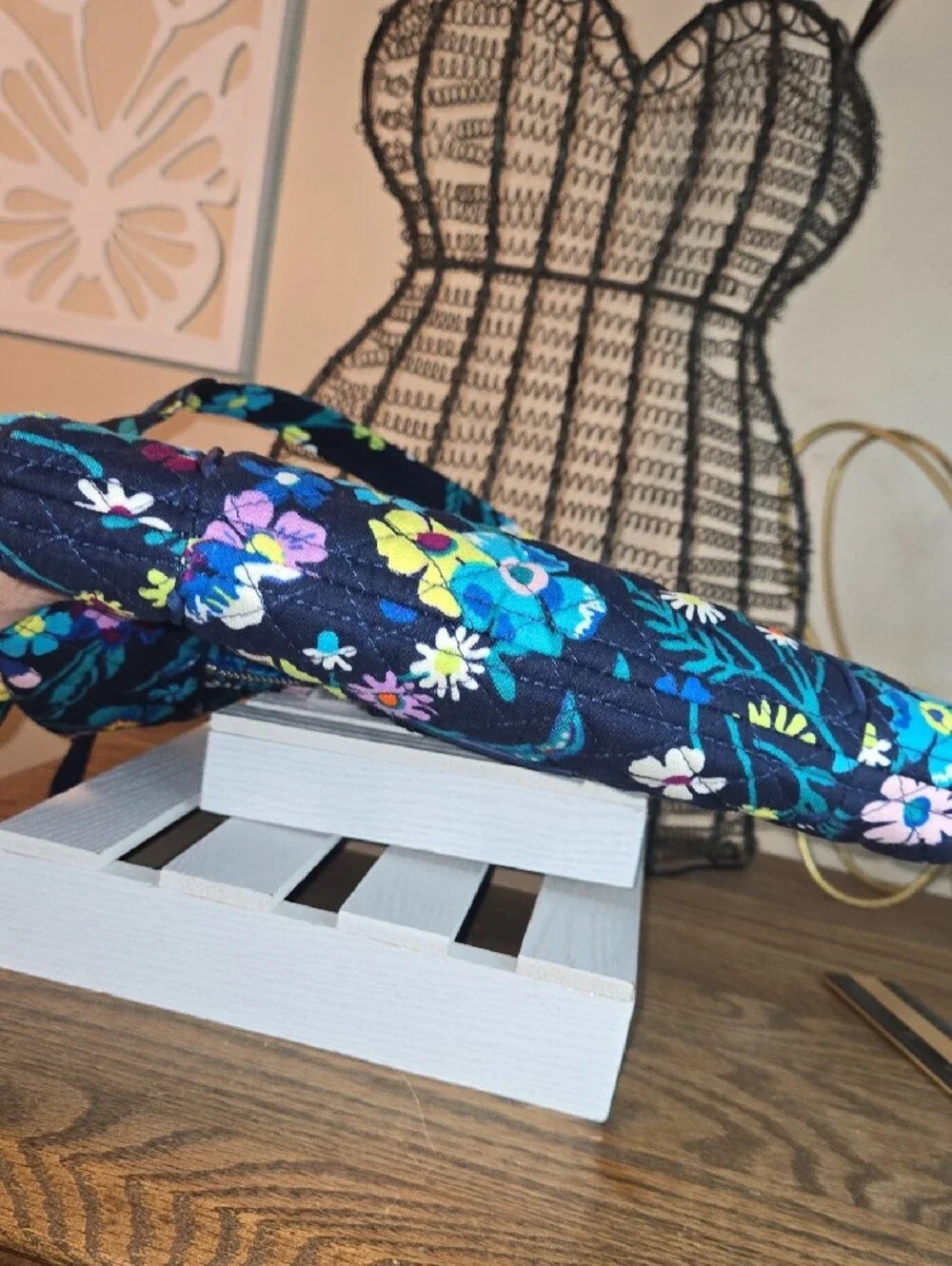 Vera Bradley Navy Floral Quilted Tote with Multicolor Blooms